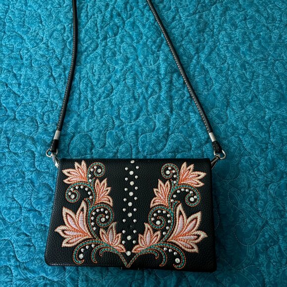 American Bling Western Embroidered Beaded Black Leather Wallet/Purse. NWOT - Picture 1 of 8